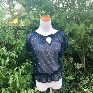 HOLLISTER BLUE POLKA DOT SHEER TOP